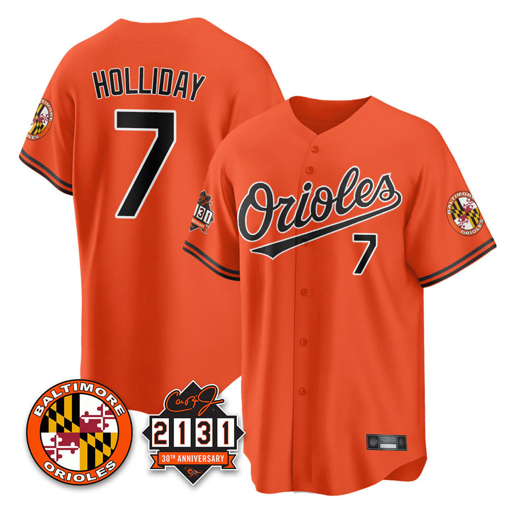Odoa B.Orioles #7 Jackson Holliday Player Orange 30th Anniversary of 2131 Home Game Stitched Jerseys