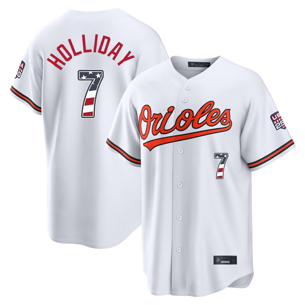 Odoa B.Orioles #7 Jackson Holliday Player White USA 250 Fourth of July Home Game Stitched Jerseys