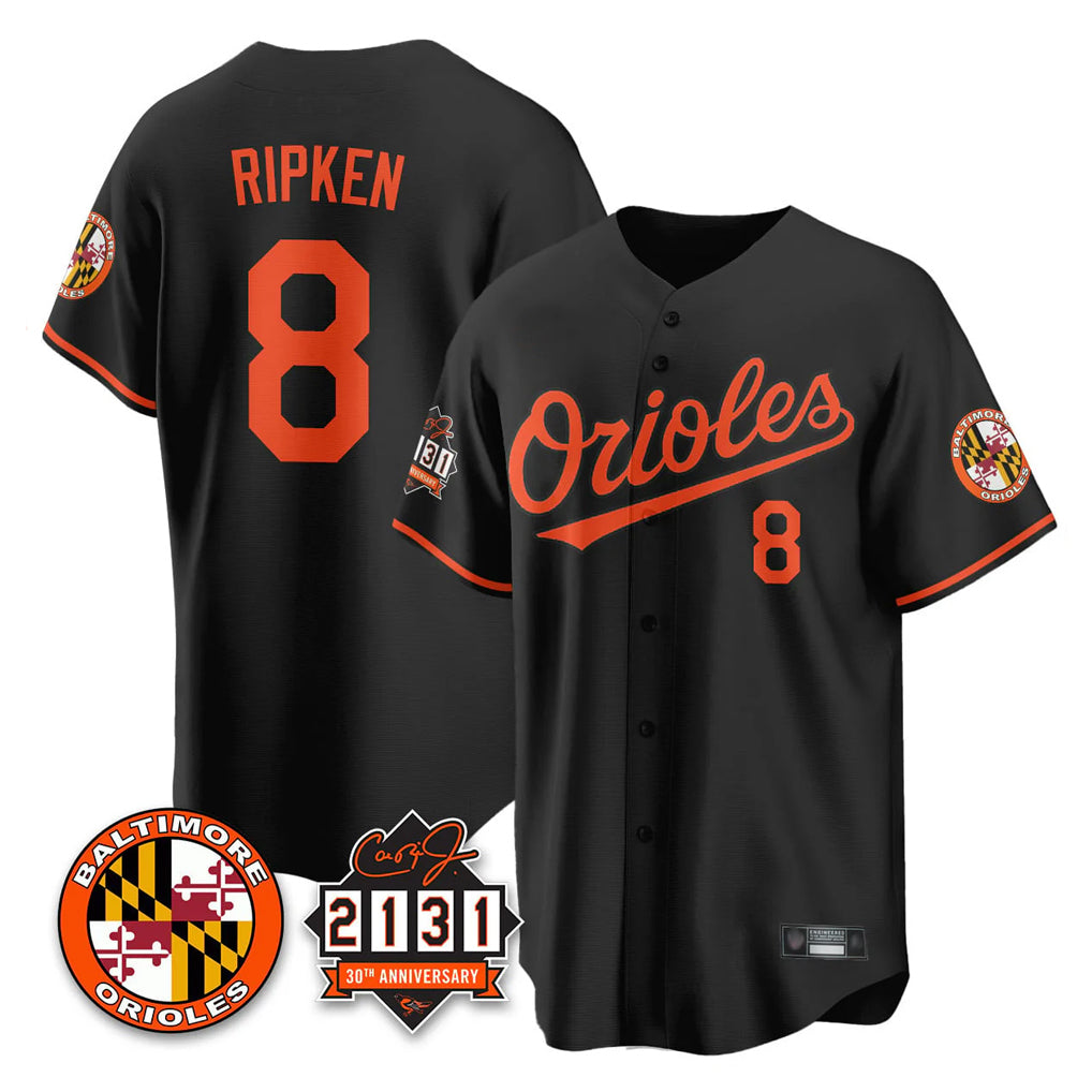 Odoa B.Orioles #8 Cal Ripken Player Black 30th Anniversary of 2131 Home Game Stitched Jerseys