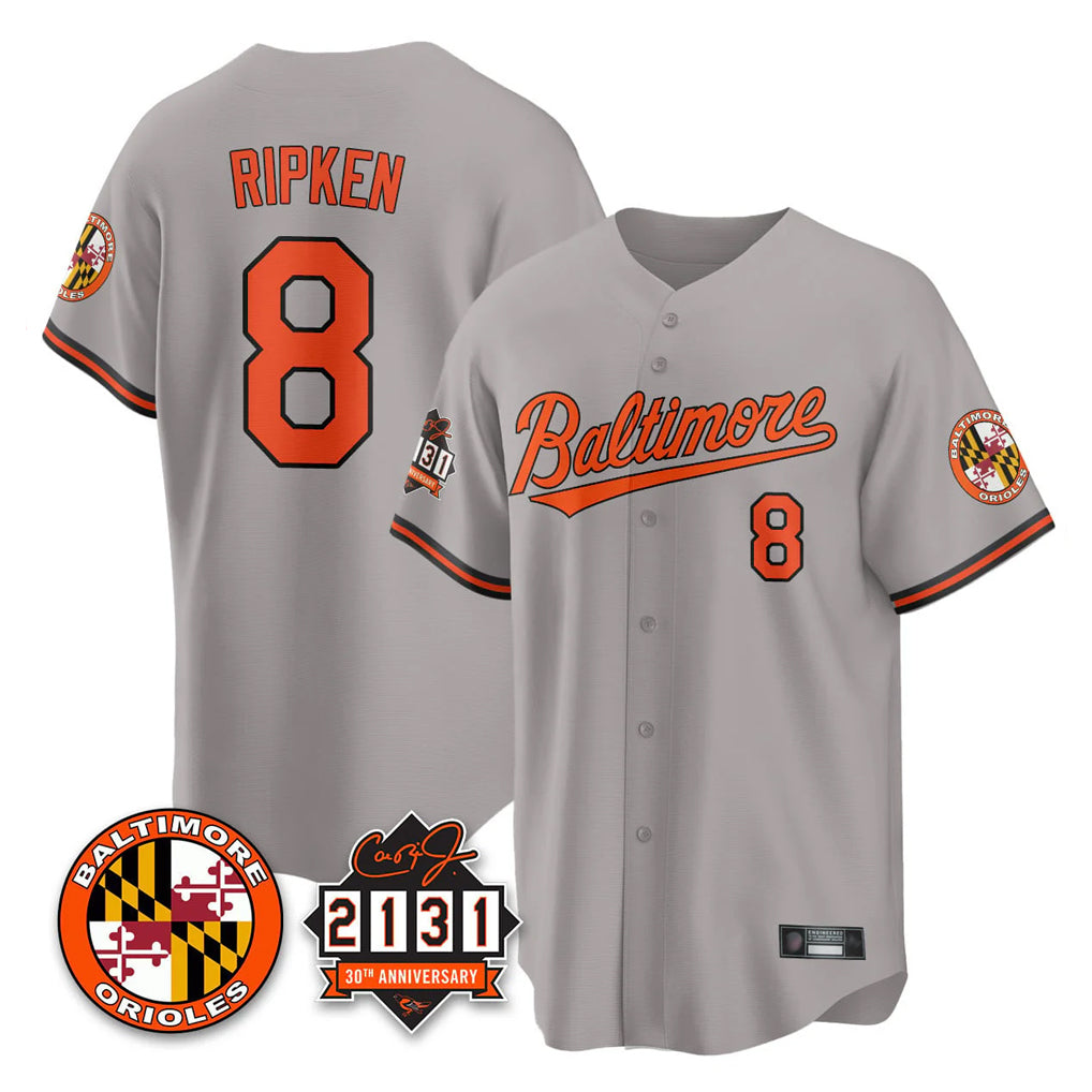 Odoa B.Orioles #8 Cal Ripken Player Gray 30th Anniversary of 2131 Home Game Stitched Jerseys