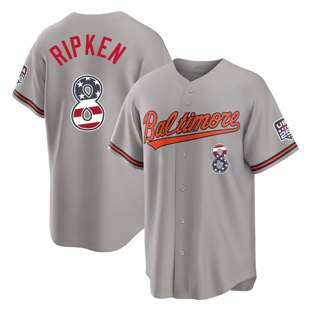 Odoa B.Orioles #8 Cal Ripken Player Gray USA 250 Fourth of July Home Game Stitched Jerseys