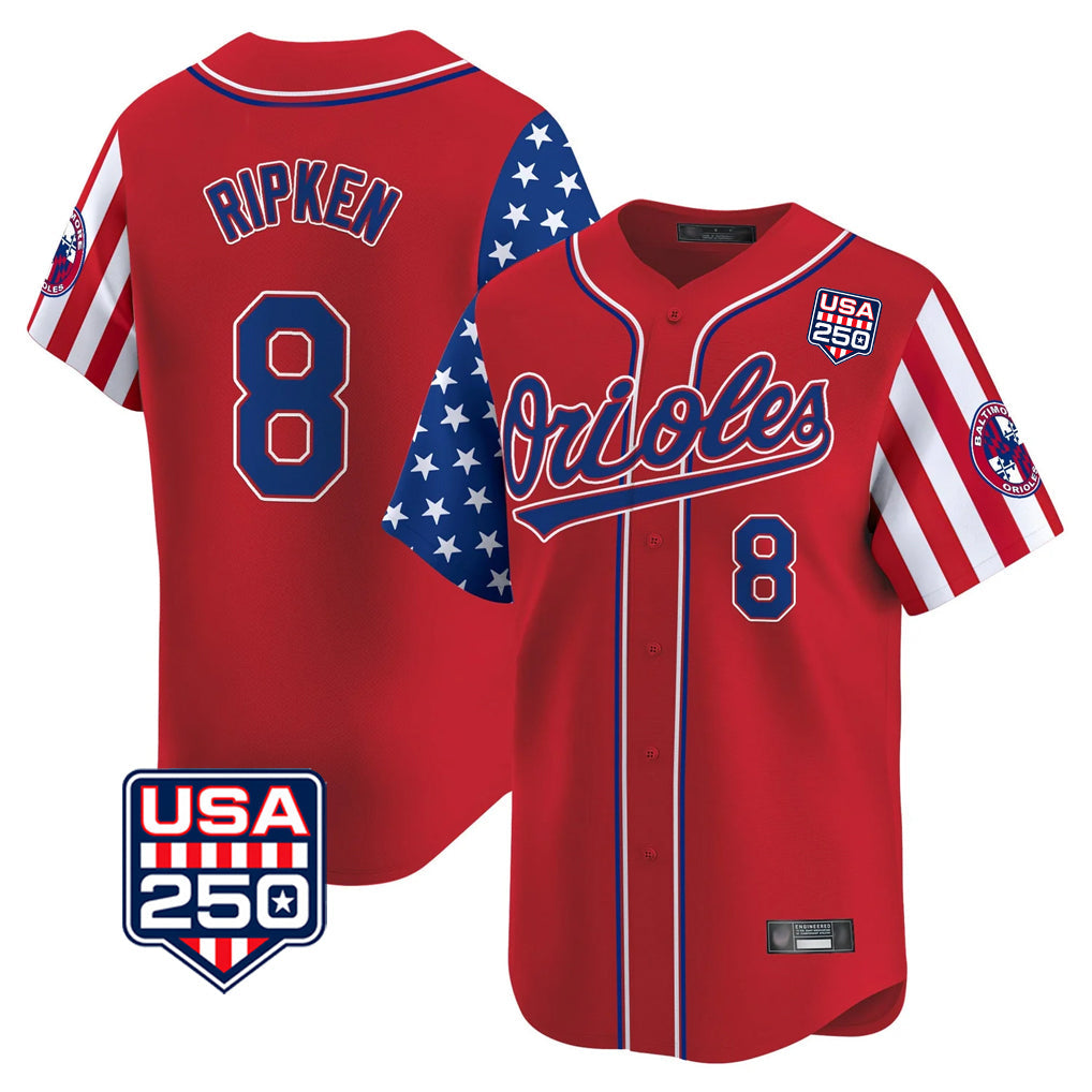 Odoa B.Orioles #8 Cal Ripken Player Red USA 250 Independence Day Vapor Premier Limited Home Game Stitched Jerseys