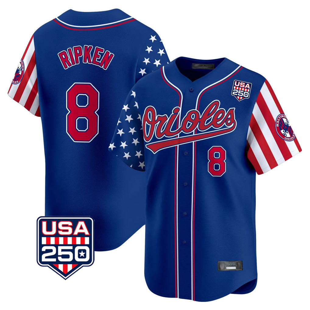 Odoa B.Orioles #8 Cal Ripken Player Royal USA 250 Independence Day Vapor Premier Limited Home Game Stitched Jerseys