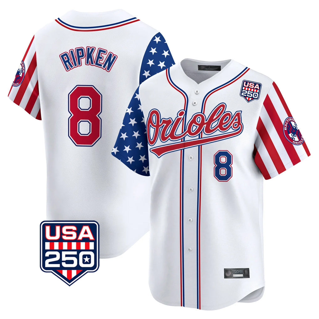 Odoa B.Orioles #8 Cal Ripken Player White USA 250 Independence Day Vapor Premier Home Game Stitched Jerseys