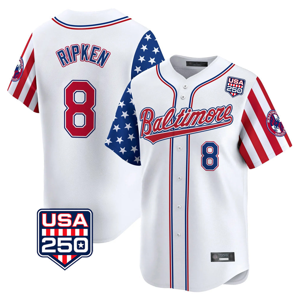 Odoa B.Orioles #8 Cal Ripken Player White USA 250 Independence Day Vapor Premier Limited Home Game Stitched Jerseys