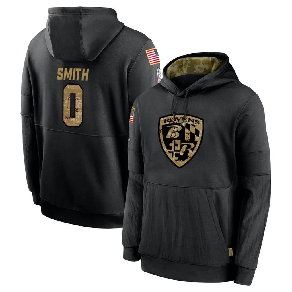 Odoa B.Ravens #0 Roquan Smith Player Black Salute to Service Pullover Hoodie Stitched Jerseys