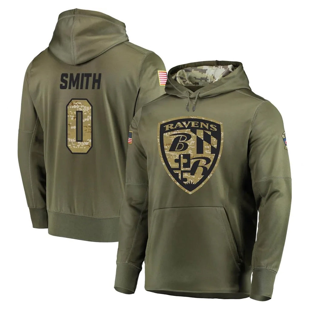 Odoa B.Ravens #0 Roquan Smith Player Olive Salute to Service Pullover Hoodie Stitched Jerseys