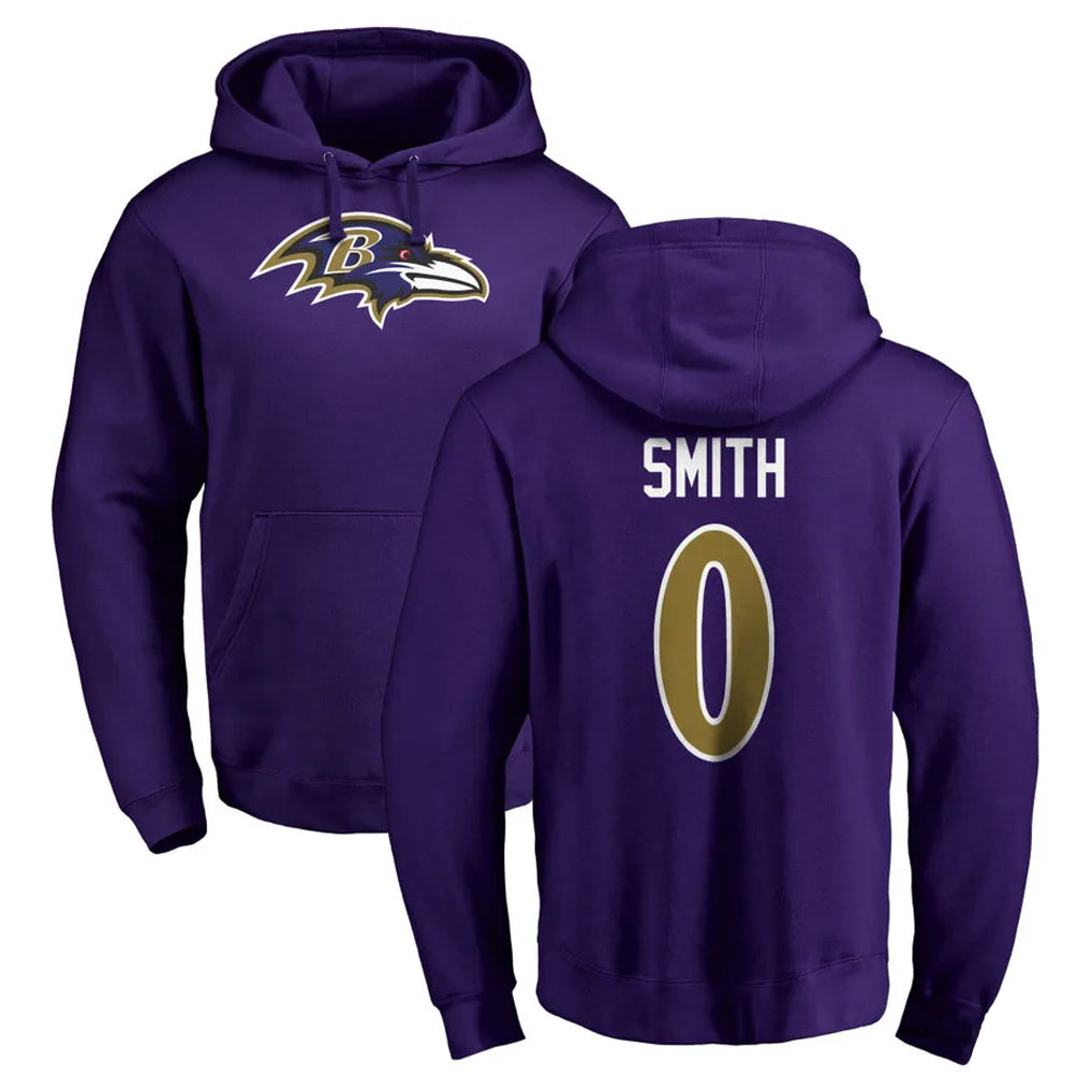Odoa B.Ravens #0 Roquan Smith Player Purple Salute to Service Pullover Hoodie Stitched Jerseys