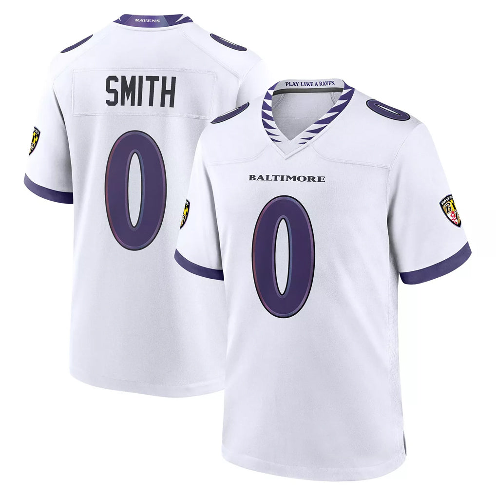 Odoa B.Ravens #0 Roquan Smith Player White Purple Home Game Stitched Jerseys