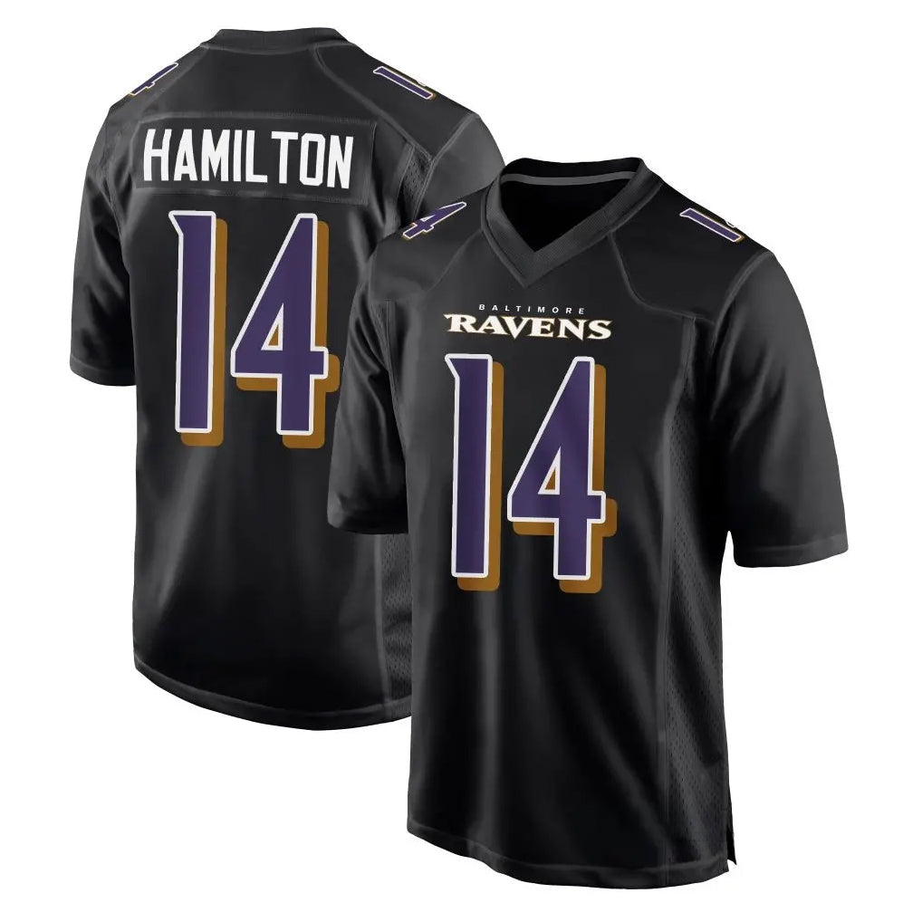 Odoa B.Ravens #14 Kyle Hamilton Player Black Carbon Fashion Game Home Stitched Jerseys