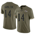 Odoa B.Ravens #14 Kyle Hamilton Player Olive Salute To Service Game Stitched Jerseys