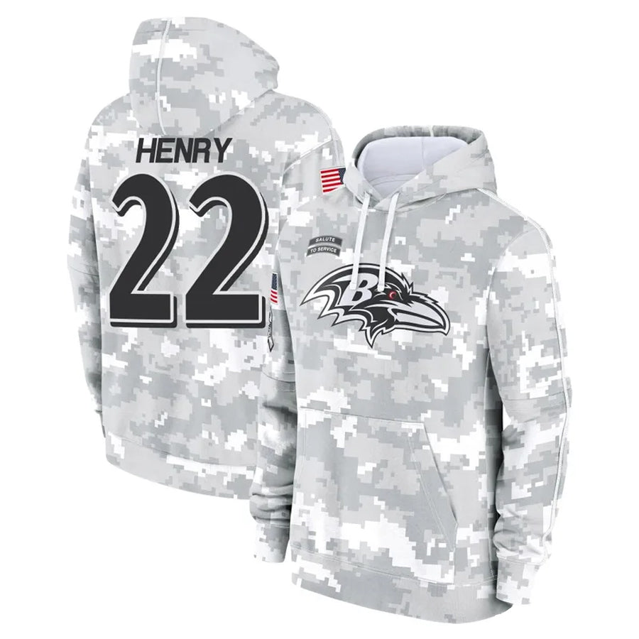 Odoa B.Ravens #22 Derrick Henry Player Military Hoodie Arctic Camo Salute To Service Stitched Jerseys