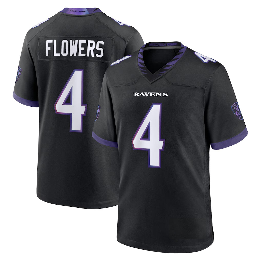 Odoa B.Ravens #4 Zay Flowers Player Black Home Game Stitched Jerseys