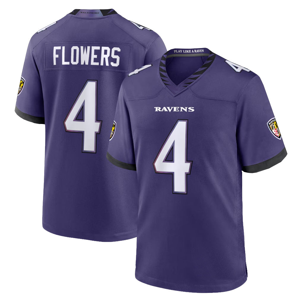 Odoa B.Ravens #4 Zay Flowers Player Purple Home Game Stitched Jerseys
