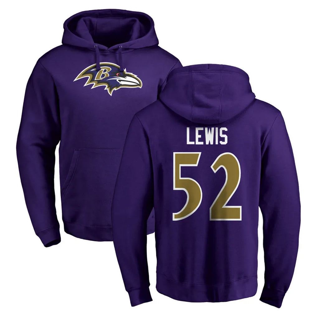 Odoa B.Ravens #52 Ray Lewis Player Purple Salute to Service Pullover Hoodie Stitched Jerseys