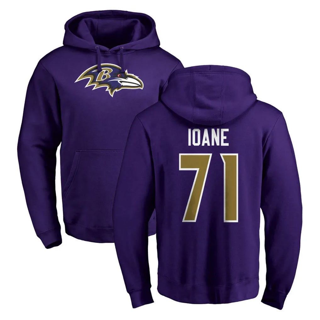 Odoa B.Ravens #71 Olaivavega Ioane Player Purple Salute to Service Pullover Hoodie Stitched Jerseys