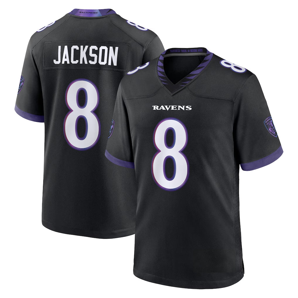 Odoa B.Ravens #8 Lamar Jackson Player Black Home Game Stitched Jerseys