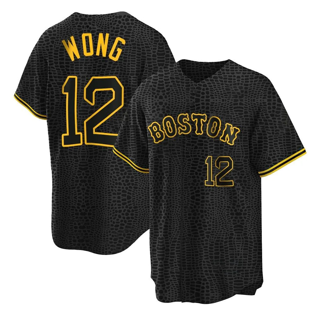 Odoa B.Red Sox #12 Connor Wong Player Black Snake Skin City Home Game Stitched Jerseys