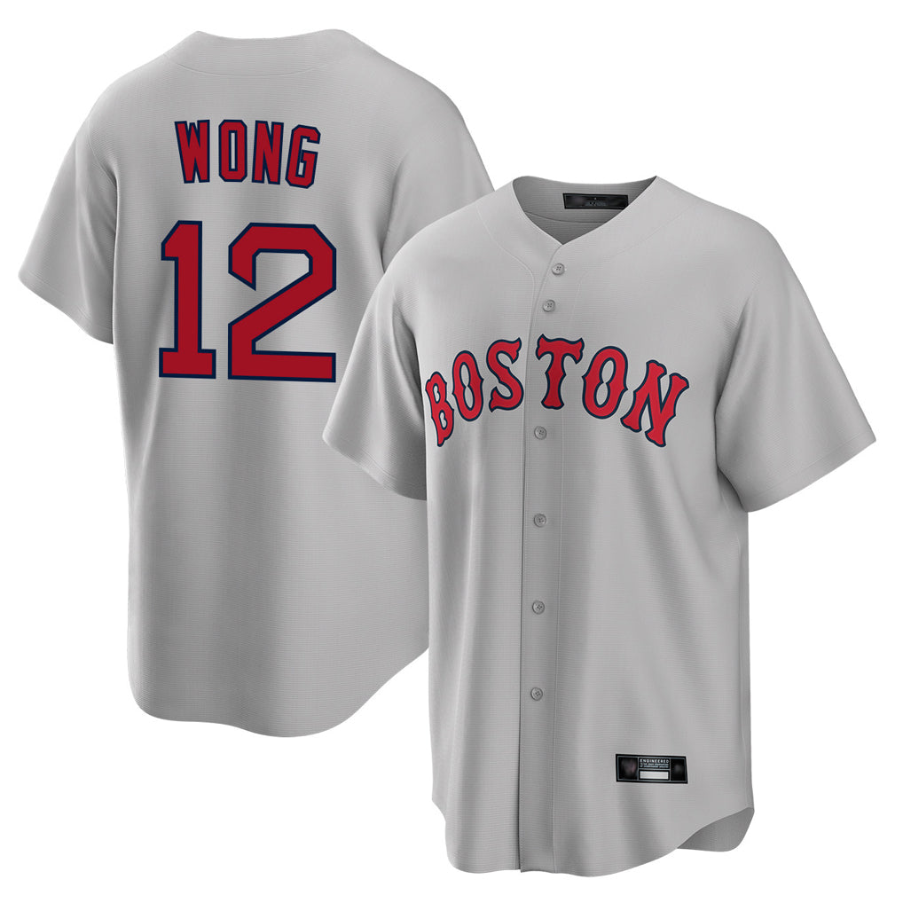 Odoa B.Red Sox #12 Connor Wong Player Gray Road Home Game Stitched Jerseys