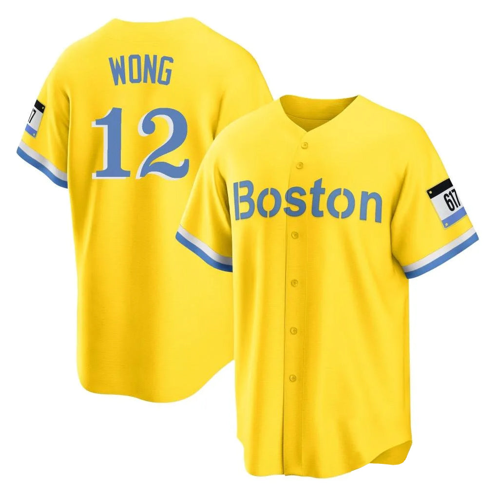 Odoa B.Red Sox #12 Connor Wong Player Yellow Home Game Stitched Jerseys