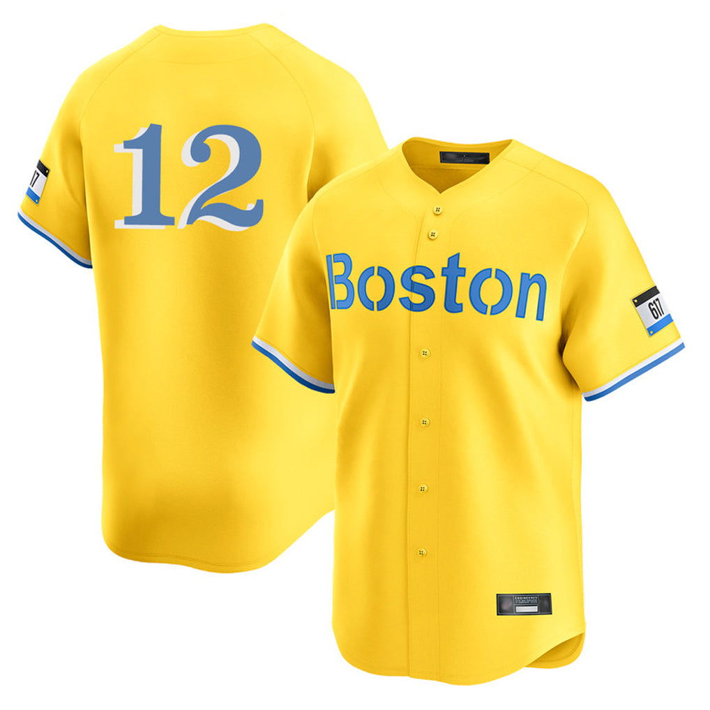 Odoa B.Red Sox #12 Connor Wong Player Yellow Limited Home Game Stitched Jerseys
