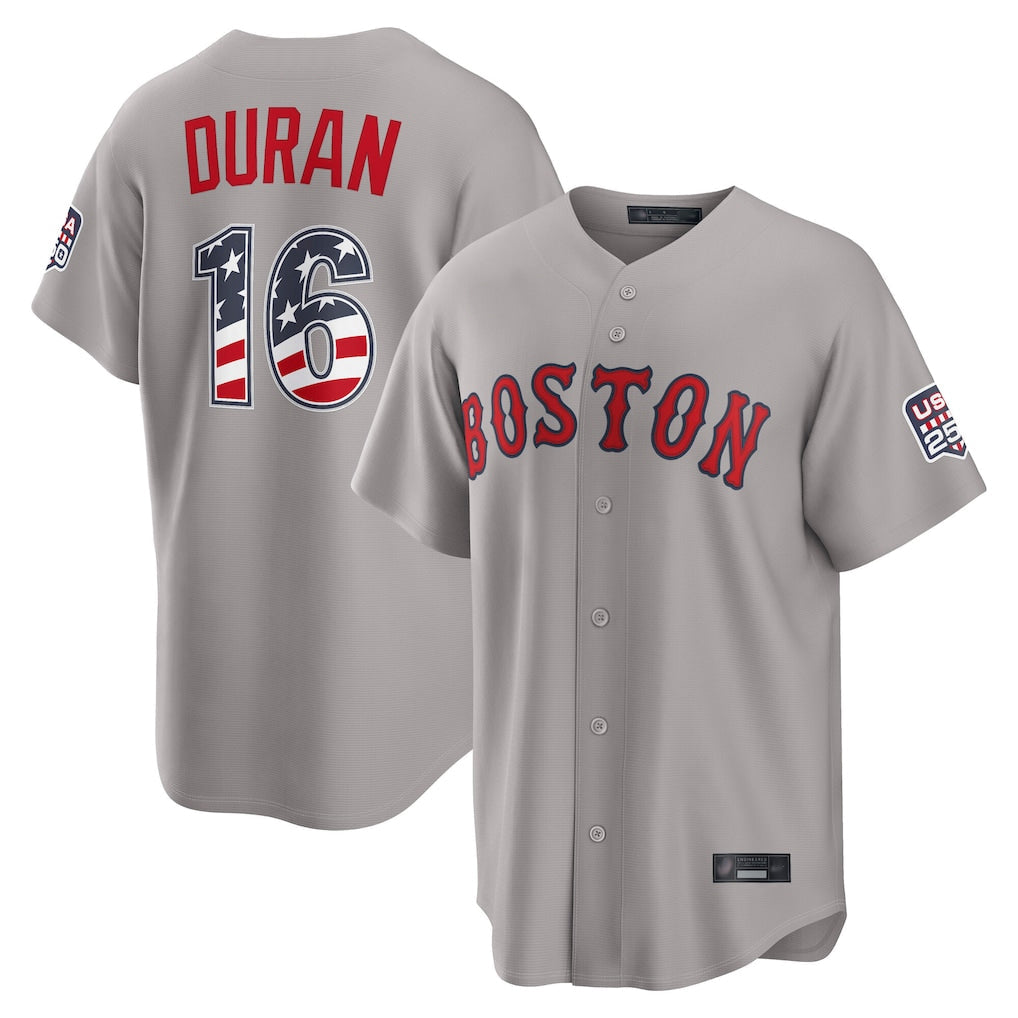 Odoa B.Red Sox #16 Jarren Duran Player Gray Road USA 250 Fourth of July Home Game Stitched Jerseys