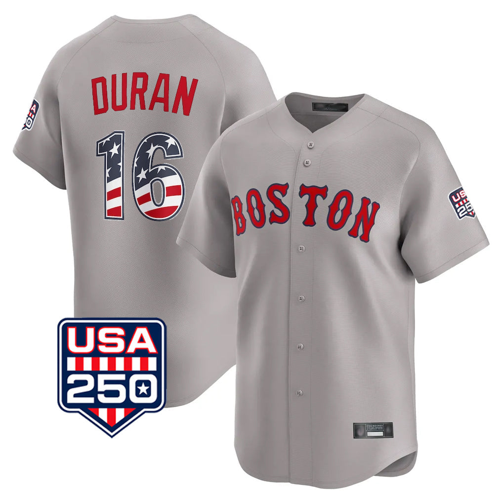 Odoa B.Red Sox #16 Jarren Duran Player Gray Road USA 250 Fourth of July Limited Home Game Stitched Jerseys