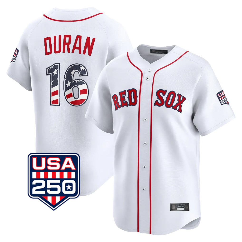 Odoa B.Red Sox #16 Jarren Duran Player White USA 250 Fourth of July Limited Home Game Stitched Jerseys