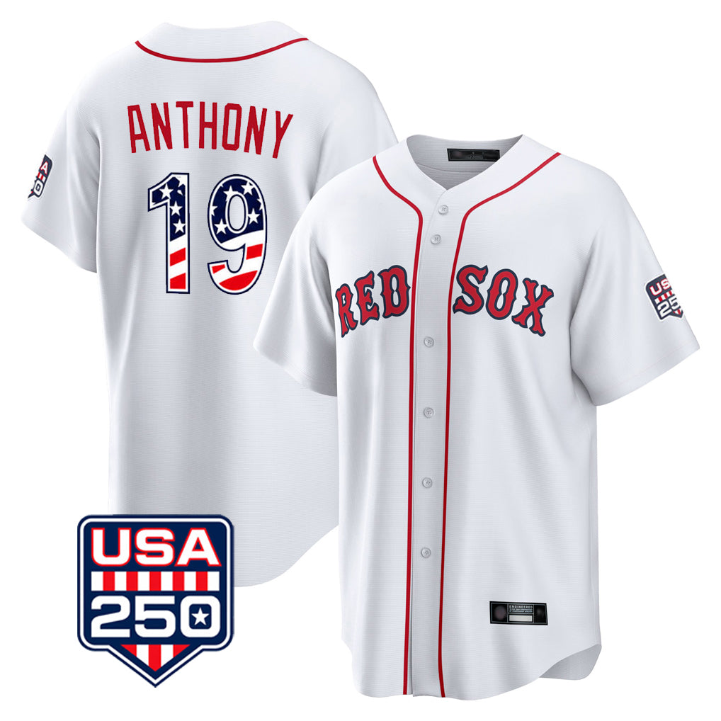 Odoa B.Red Sox #19 Roman Anthony Player White USA 250 Fourth of July Home Game Stitched Jerseys