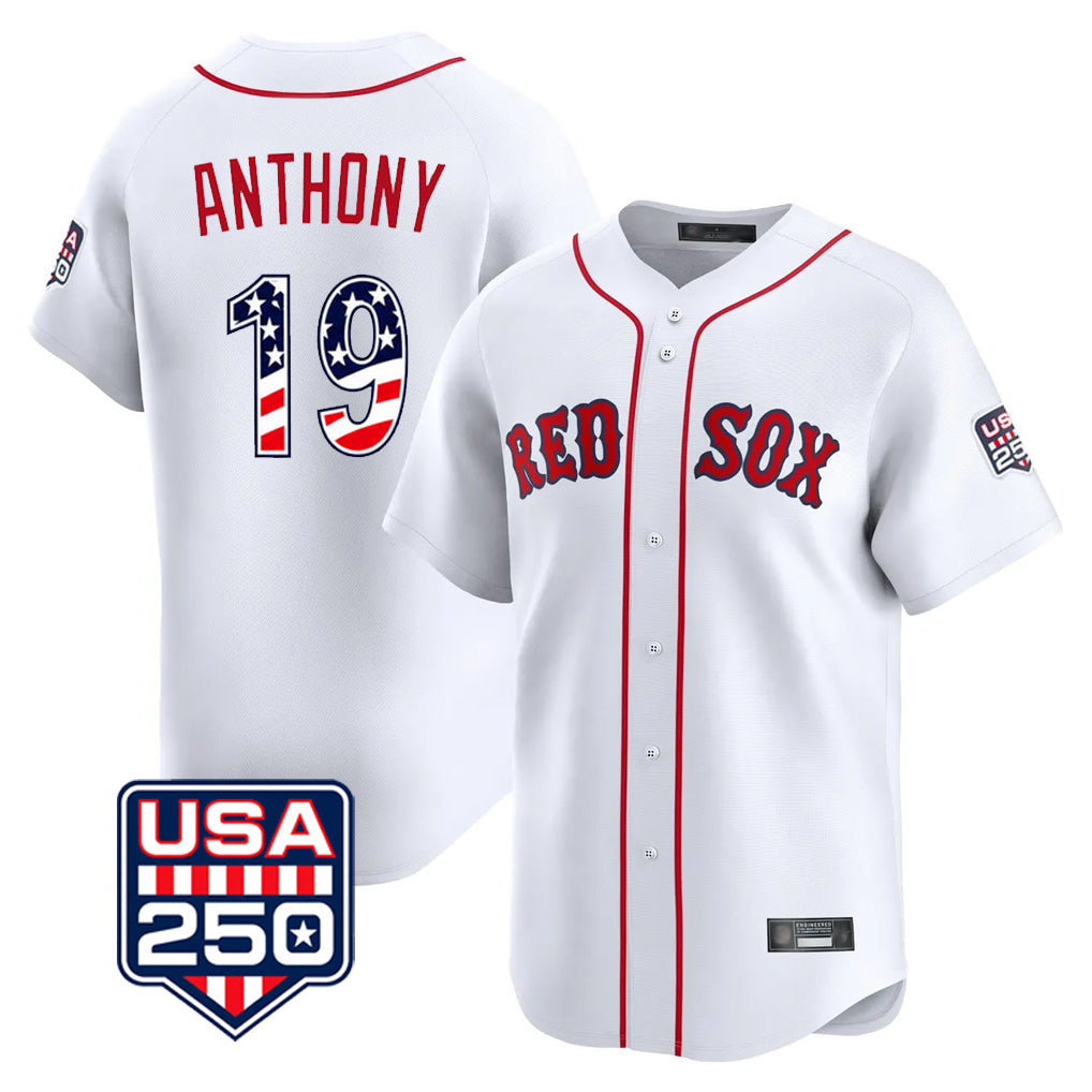 Odoa B.Red Sox #19 Roman Anthony Player White USA 250 Fourth of July Limited Home Game Stitched Jerseys