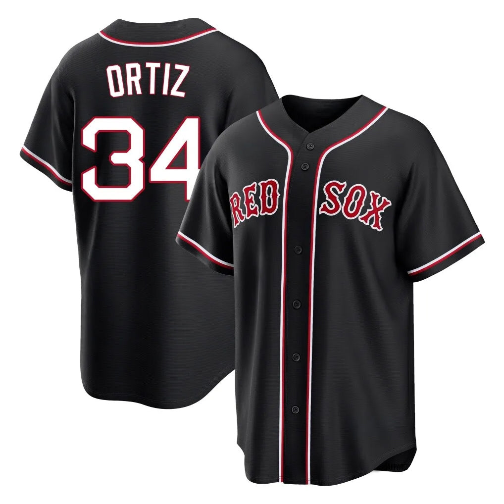 Odoa B.Red Sox #34 David Ortiz Player Black Out Home Game Stitched Jerseys
