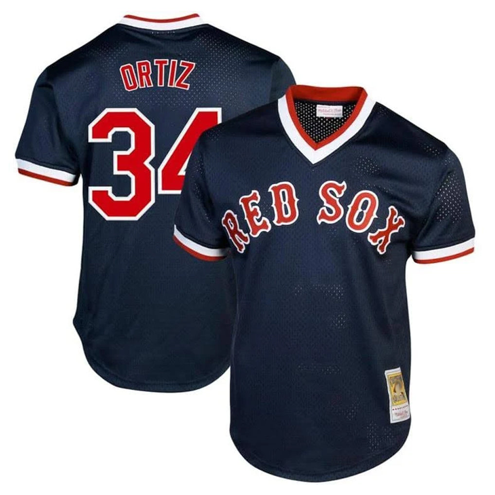 Odoa B.Red Sox #34 David Ortiz Player Navy Cooperstown Collection Mesh T-shirt Home Stitched Jerseys