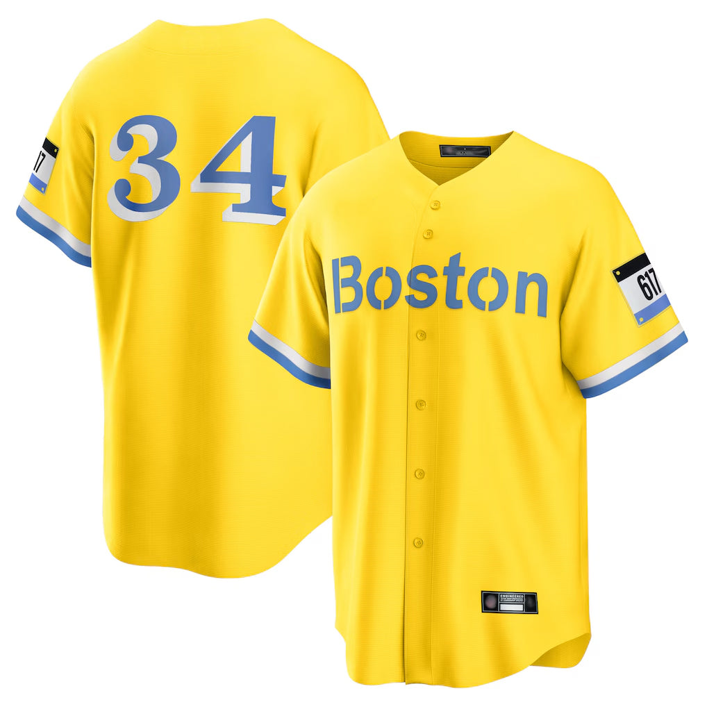 Odoa B.Red Sox #34 David Ortiz Player Yellow Home Game Stitched Jerseys
