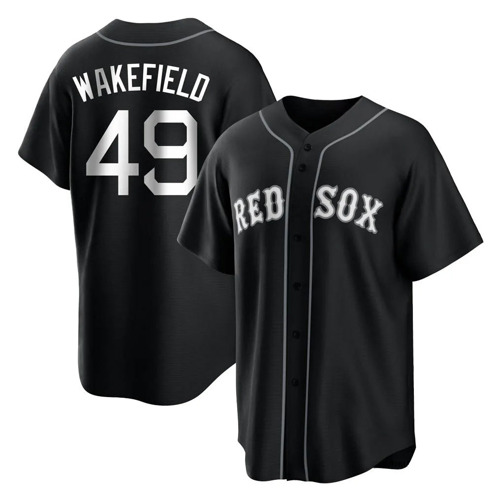 Odoa B.Red Sox #49 Tim Wakefield Player Black Home Game Stitched Jerseys
