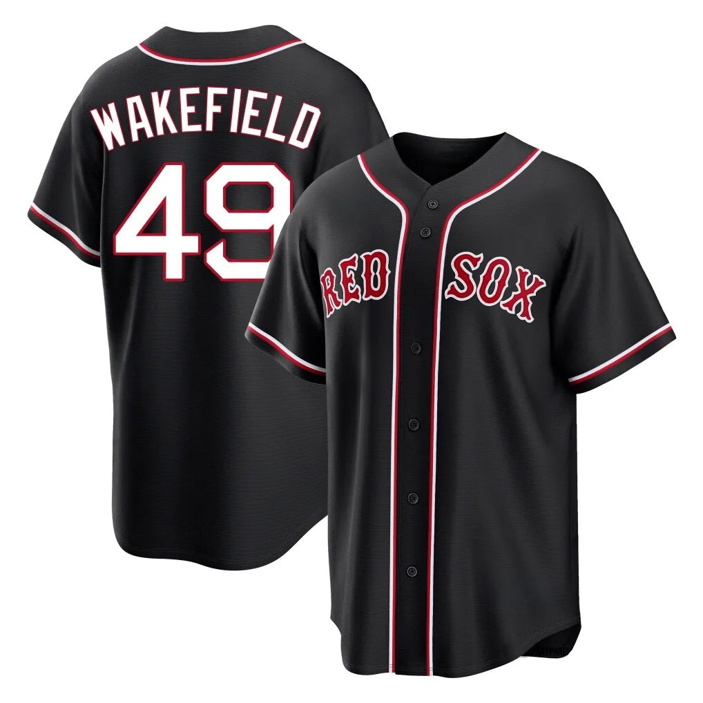 Odoa B.Red Sox #49 Tim Wakefield Player Black Out Home Game Stitched Jerseys