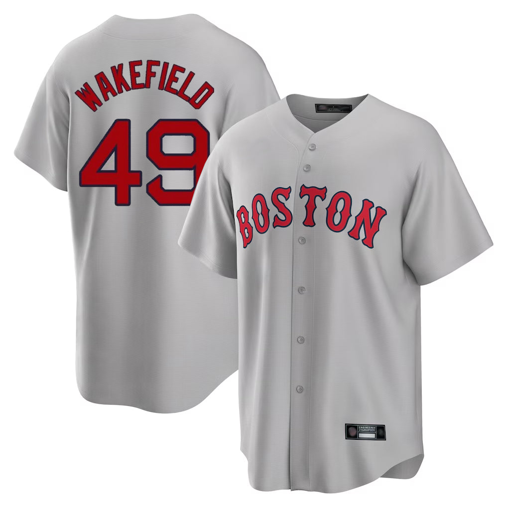 Odoa B.Red Sox #49 Tim Wakefield Player Gray Road Home Game Stitched Jerseys