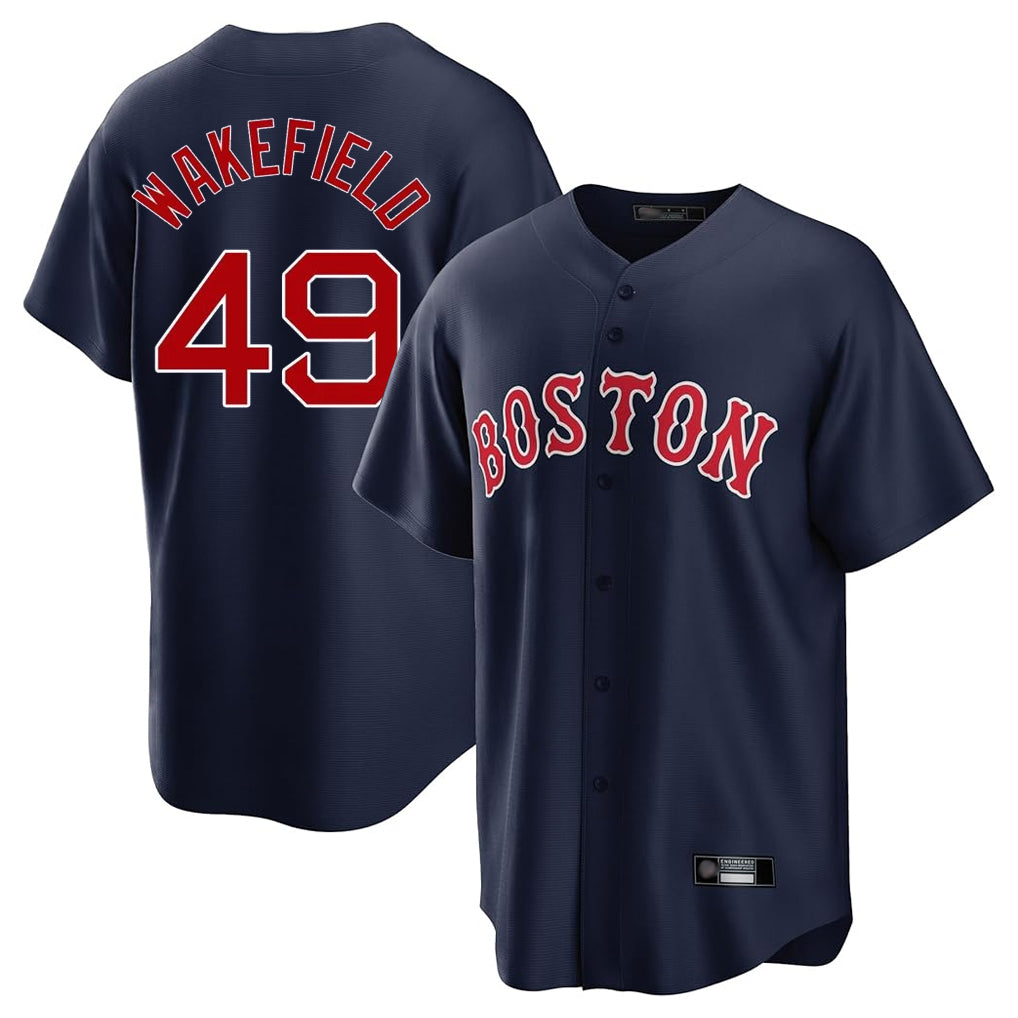 Odoa B.Red Sox #49 Tim Wakefield Player Navy Home Game Stitched Jerseys