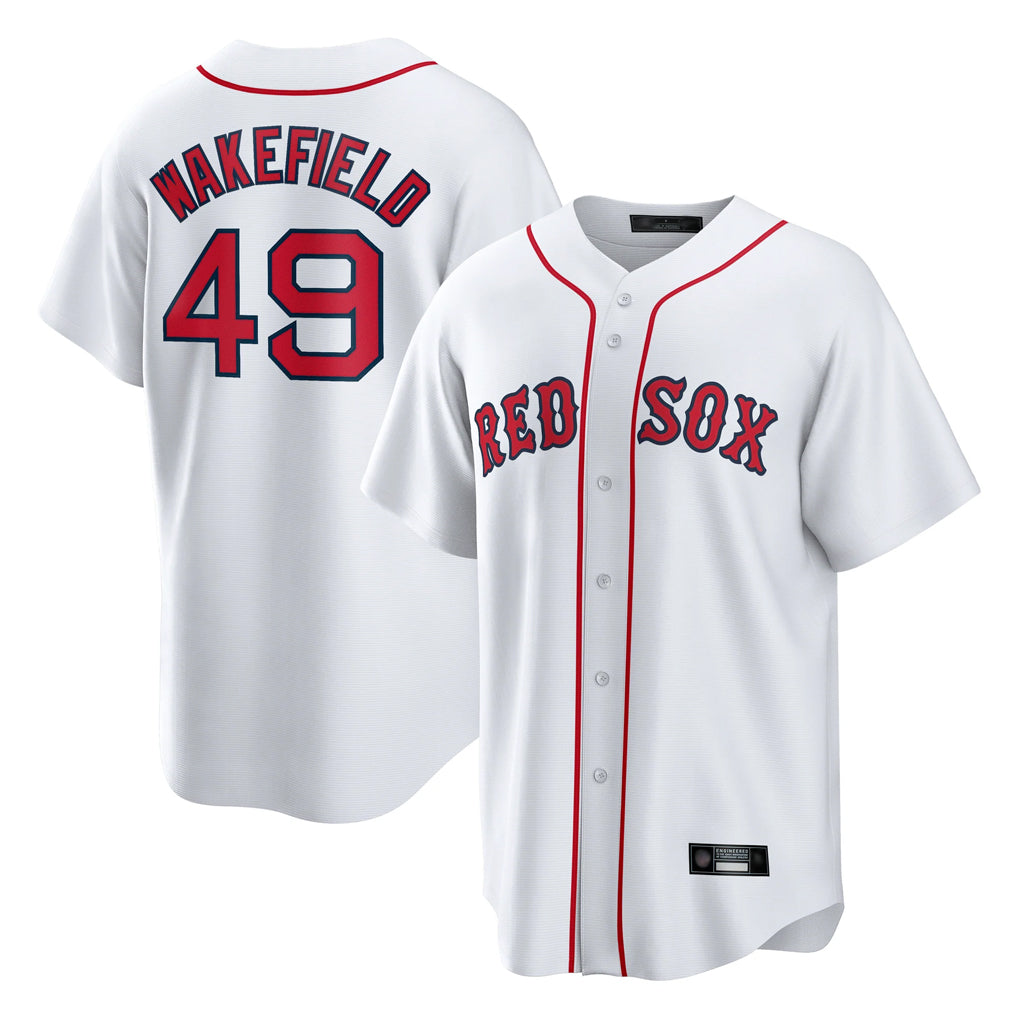 Odoa B.Red Sox #49 Tim Wakefield Player White Home Game Stitched Jerseys
