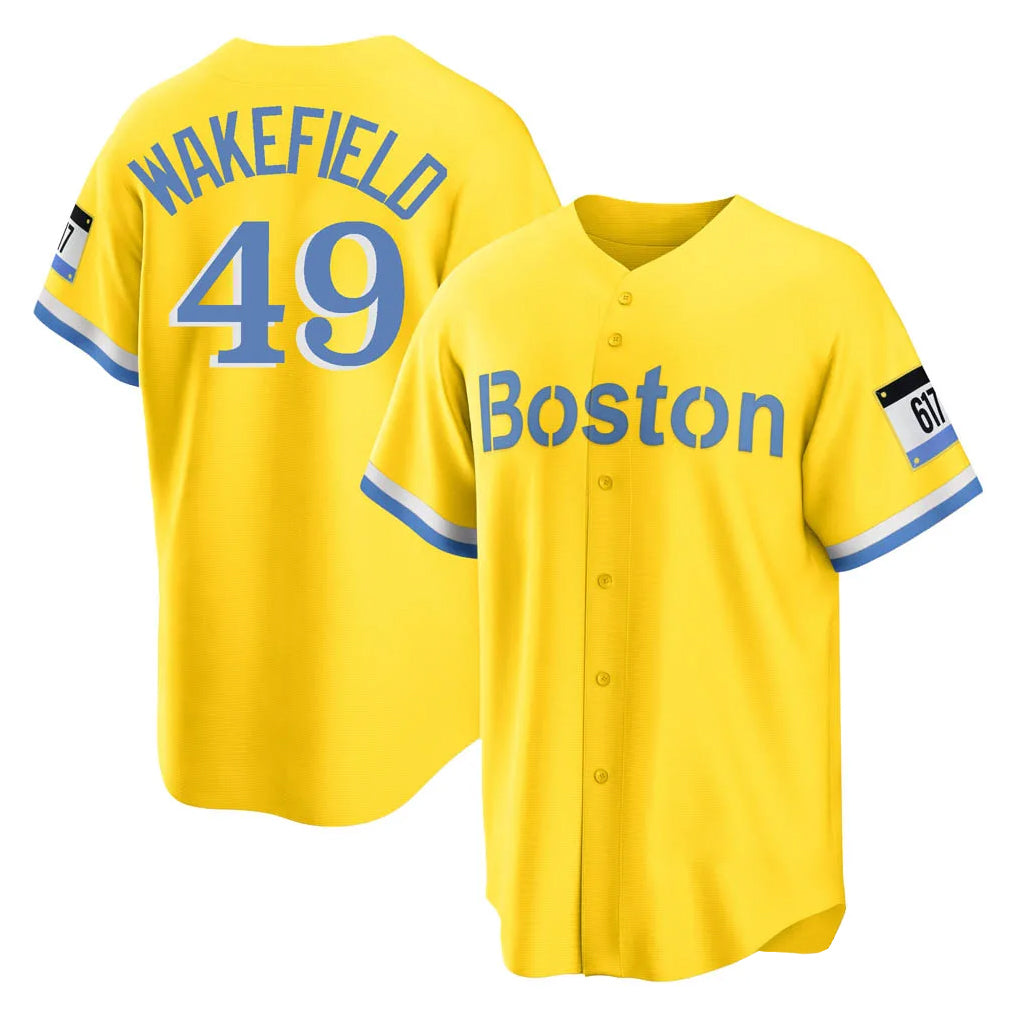 Odoa B.Red Sox #49 Tim Wakefield Player Yellow Home Game Stitched Jerseys
