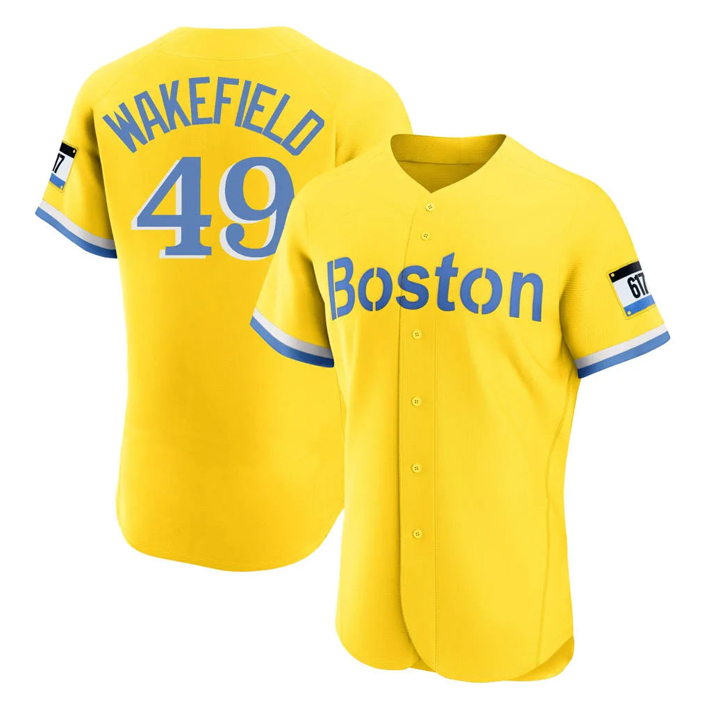 Odoa B.Red Sox #49 Tim Wakefield Player Yellow Limited Elite Home Game Stitched Jerseys
