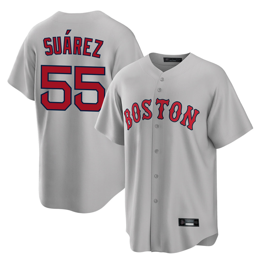 Odoa B.Red Sox #55 Ranger Su¡§¡érez Player Gray Road Home Game Stitched Jerseys