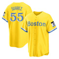 Odoa B.Red Sox #55 Ranger Su¡§¡érez Player Yellow Home Game Stitched Jerseys