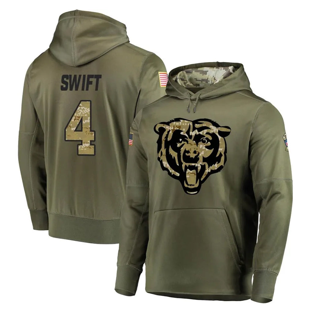 Odoa C.Bears #4 D'Andre Swift Player Olive Salute to Service Pullover Hoodies Home Game Stitched Jerseys