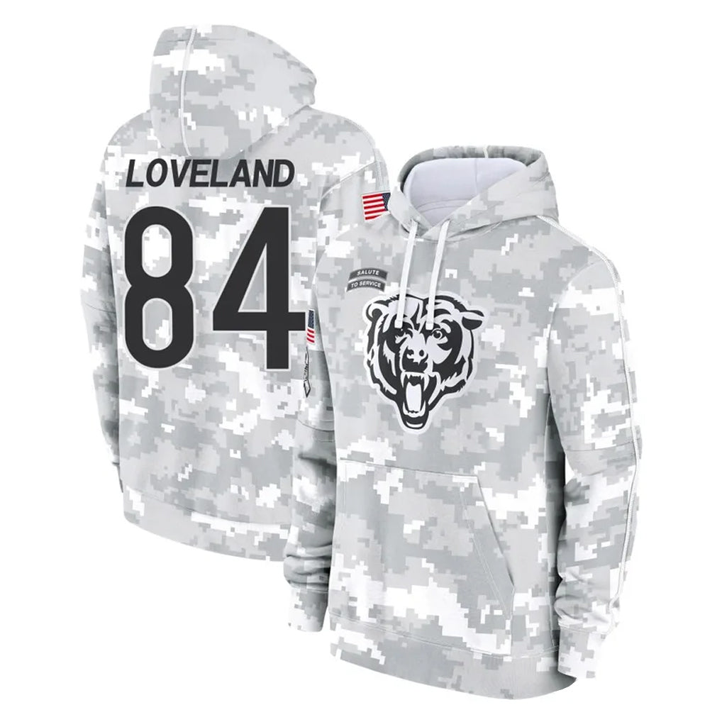 Odoa C.Bears #84 Colston Loveland Player Arctic Camo Salute to Service Pullover Hoodies Limited Stitched Jerseys