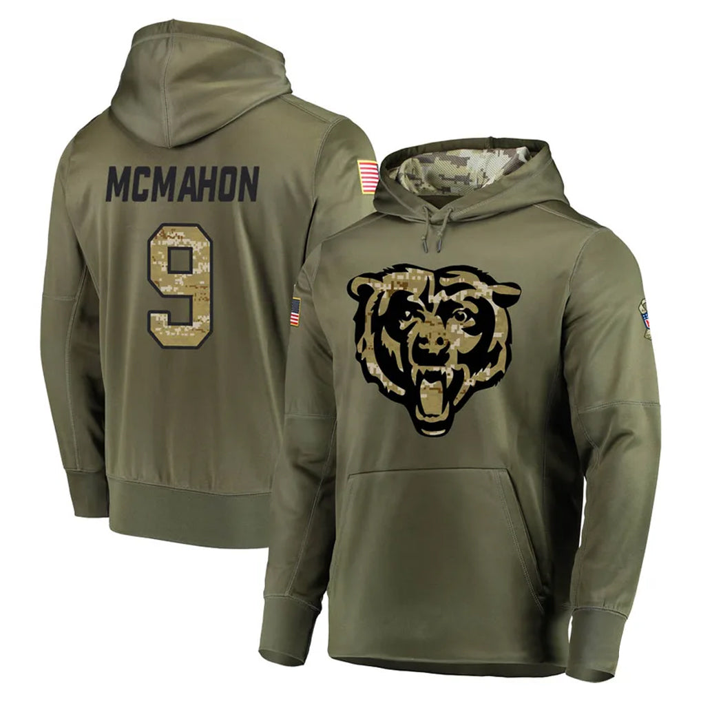 Odoa C.Bears #9 Jim McMahon Player Olive Salute to Service Pullover Hoodies Home Game Stitched Jerseys