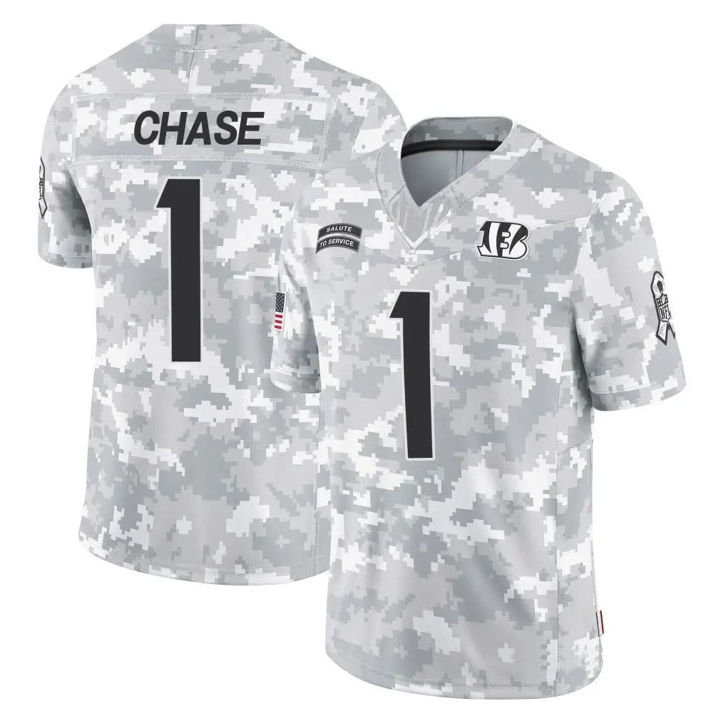 Odoa C.Bengals #1 Ja'Marr Chase Player Arctic Camo Salute to Service Limited Stitched Jerseys