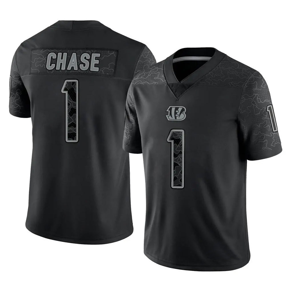 Odoa C.Bengals #1 Ja'Marr Chase Player Black Reflective Limited Game Stitched Jerseys