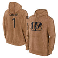 Odoa C.Bengals #1 Ja'Marr Chase Player Brown Salute to Service Pullover Hoodie Limited Stitched Jerseys