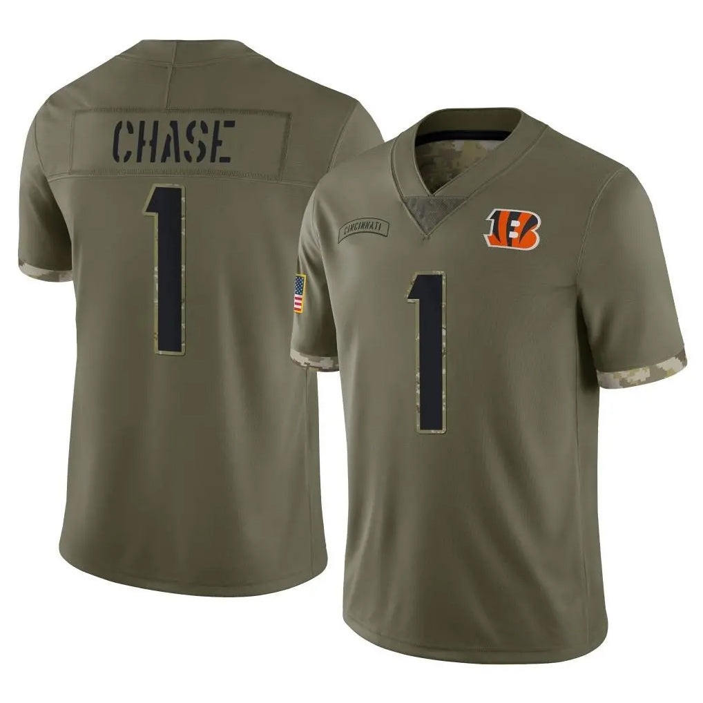 Odoa C.Bengals #1 Ja'Marr Chase Player Olive Salute to Service Limited Game Stitched Jerseys