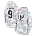 Odoa C.Bengals #9 Joe Burrow Player Arctic Camo Salute to Service Pullover Hoodie Stitched Jerseys